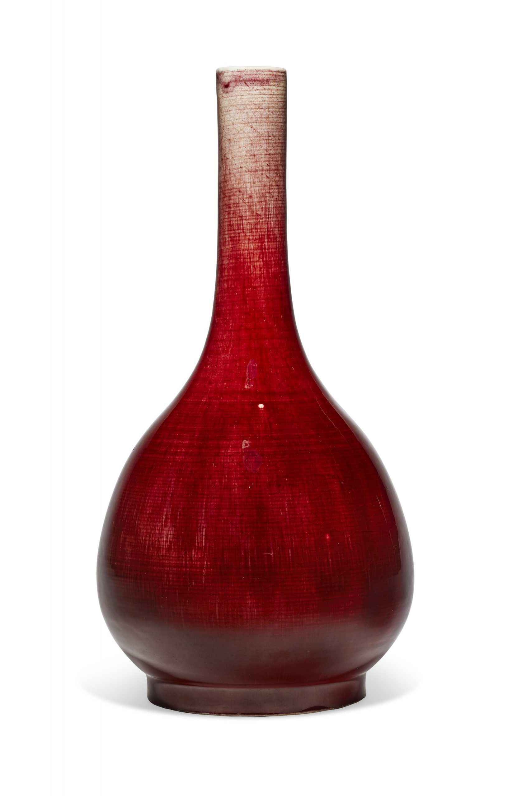 中國 清十八世紀 紅釉長頸瓶