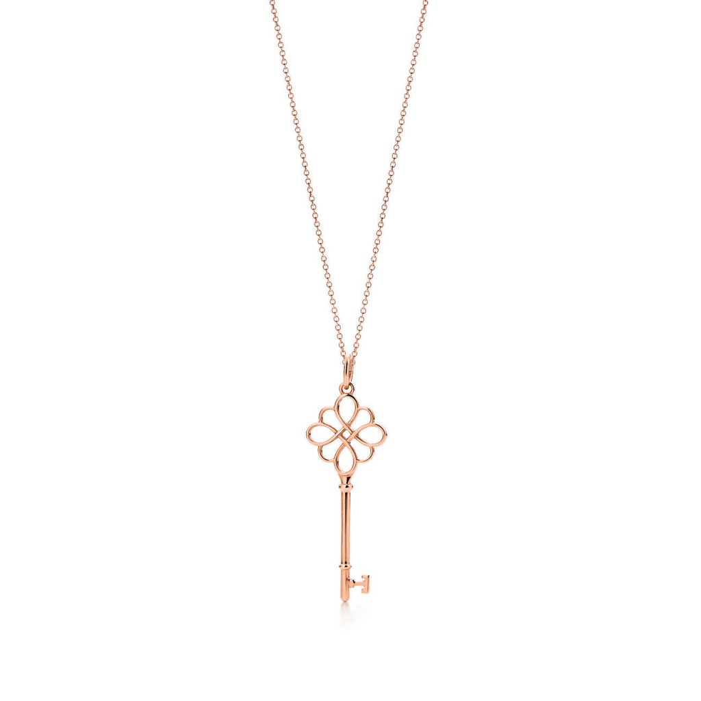knot key pendant Tiffany Keys knot key pendant in 18k rose gold. Chain in 18k rose gold, 18" long.