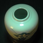 日本 青花花草稚鸡纹罐