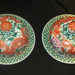 清 乾隆 矾红五彩云龙纹百花不落地将军罐 （对）