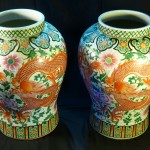 清 乾隆 矾红五彩云龙纹百花不落地将军罐 （对）