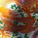 清 乾隆 矾红五彩云龙纹百花不落地将军罐 （对）