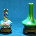 清 微型景泰蓝赏瓶 微型绿釉官窑荸荠瓶
