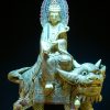 观音菩萨骑金毛犼 骨雕摆件
