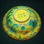 明 弘治 鸡油黄釉绿彩法华彩龙凤纹折腰花口碗 - Image 3