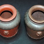 刻诗文山水铁边双狮耳紫砂罐 - Image 13