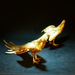 日本 Masatsune Kimura bronze 绶带鸟稚鸡铜雕摆件（对） - Image 3