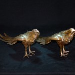 日本 Masatsune Kimura bronze 绶带鸟稚鸡铜雕摆件（对） - Image 7