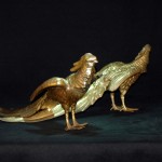 日本 Masatsune Kimura bronze 绶带鸟稚鸡铜雕摆件（对） - Image 11