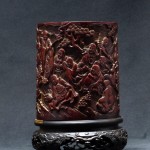 明 雕十八罗汉竹笔筒 - Image 15