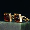 镶琥珀方形铜衬衫扣 Cufflinks