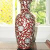 清 珊瑚红釉宝相花缠枝花卉盘口瓶台灯