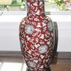 清 珊瑚红釉宝相花缠枝花卉盘口瓶台灯