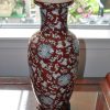 清 珊瑚红釉胭脂红宝相花缠枝花卉盘口瓶台灯 - Image 13