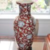 清 珊瑚红釉宝相花缠枝花卉盘口瓶台灯