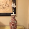 清 珊瑚红釉宝相花缠枝花卉盘口瓶台灯
