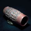 前哥伦比亚时期 玛雅风格 刻人物图腾纹 红陶筒瓶 Maya Polychrome Cacao Vase - Image 4